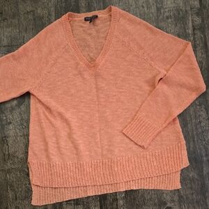 EILEEN FISHER V-Neck Sweater - Soft Coral Orange Linen Blend Sz S